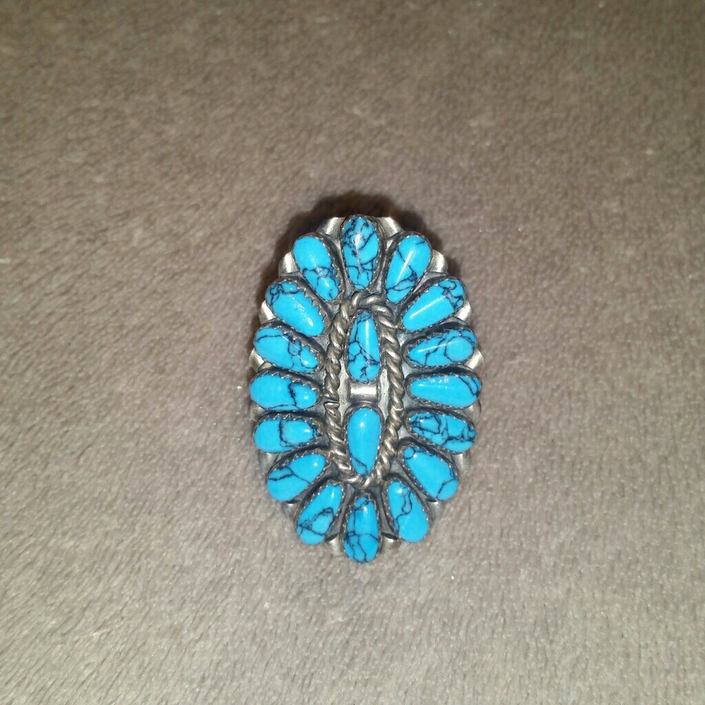 Navajo Turquoise Sterling Silver Cluster Ring
